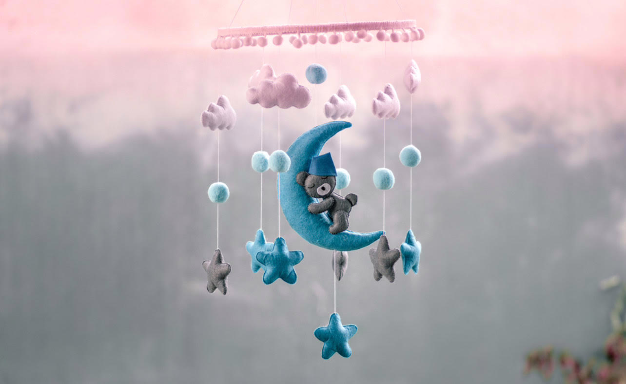pink and blue mobile 